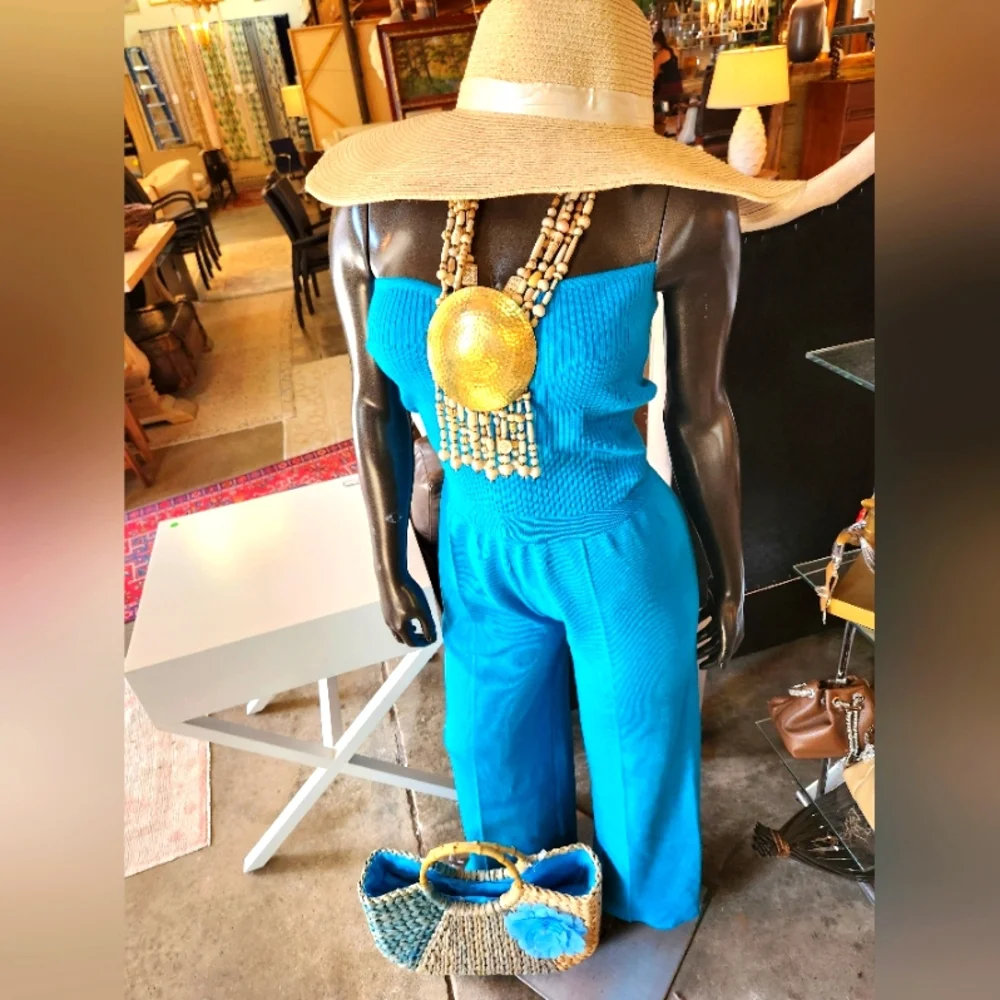 Elegant Blue 2 Piece Top & Wideleg Knit Pants Set - Picture 7 of 17